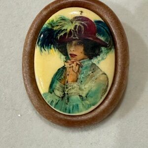 Vintage Cameo Brooch with Brown Frame West Germany
